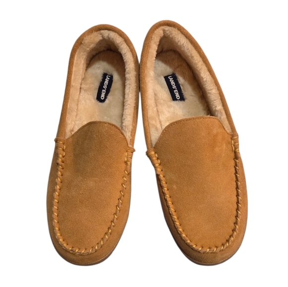 Lands' End - Men's Suede Moccasin Slippers with Fuzzy Faux Fur Lining NWOT - Picture 3 of 11